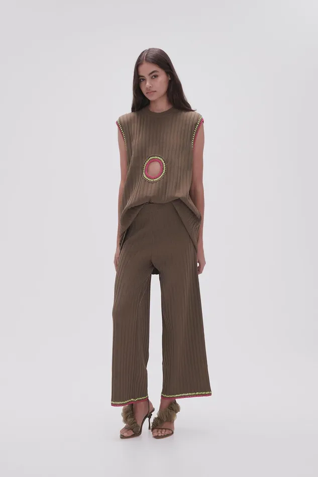 Women Tazia Crochet Edge Knit Pants Deep Olive Aje Pants