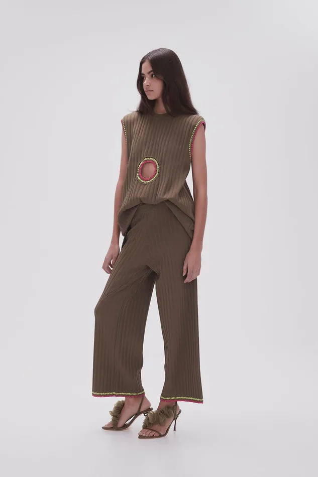 Women Tazia Crochet Edge Knit Pants Deep Olive Aje Pants