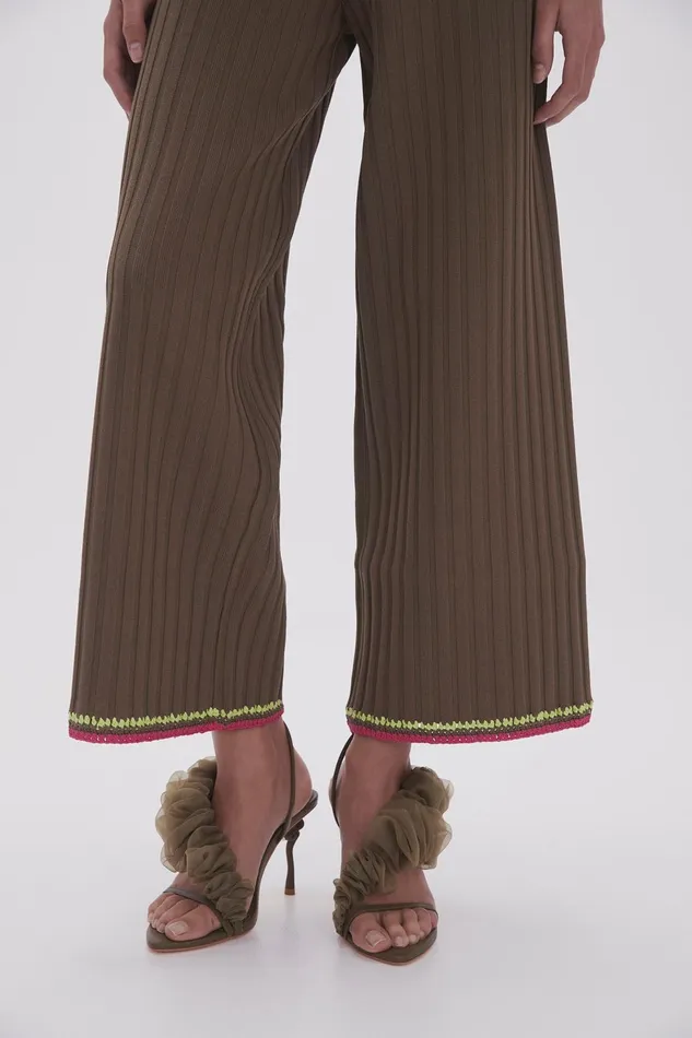 Women Tazia Crochet Edge Knit Pants Deep Olive Aje Pants