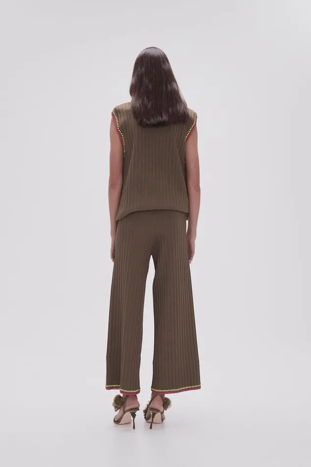 Women Tazia Crochet Edge Knit Pants Deep Olive Aje Pants
