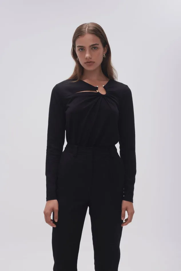 Women Terrain Metal Ring Long Sleeve Black Aje Tees