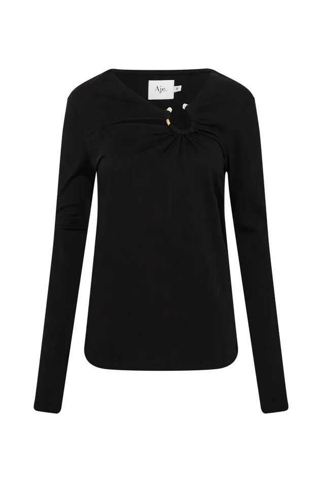 Women Terrain Metal Ring Long Sleeve Black Aje Tees