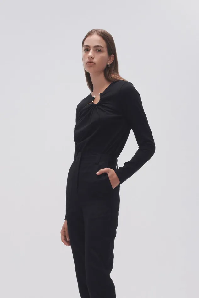 Women Terrain Metal Ring Long Sleeve Black Aje Tees