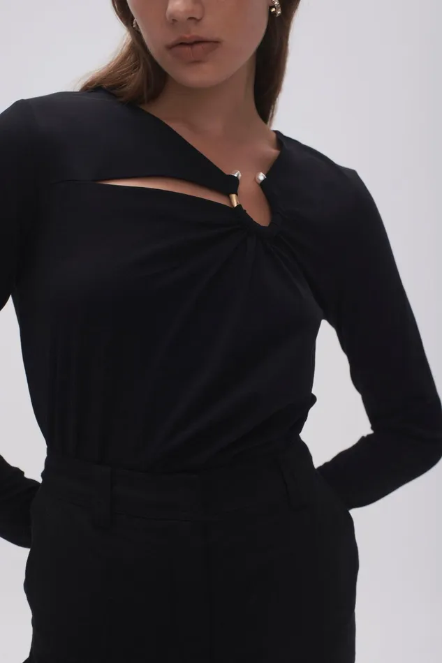 Women Terrain Metal Ring Long Sleeve Black Aje Tees