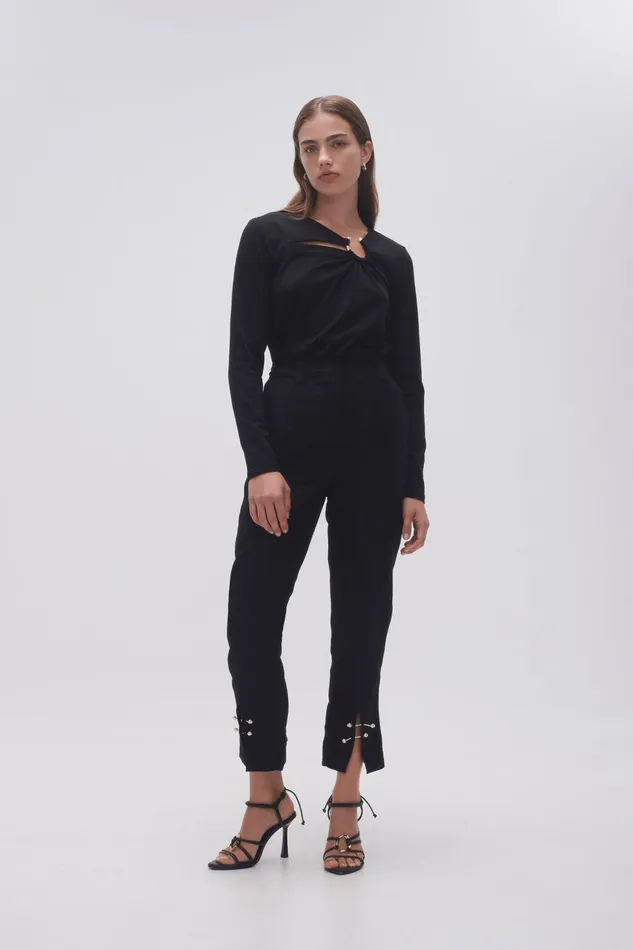Women Terrain Metal Ring Long Sleeve Black Aje Tees