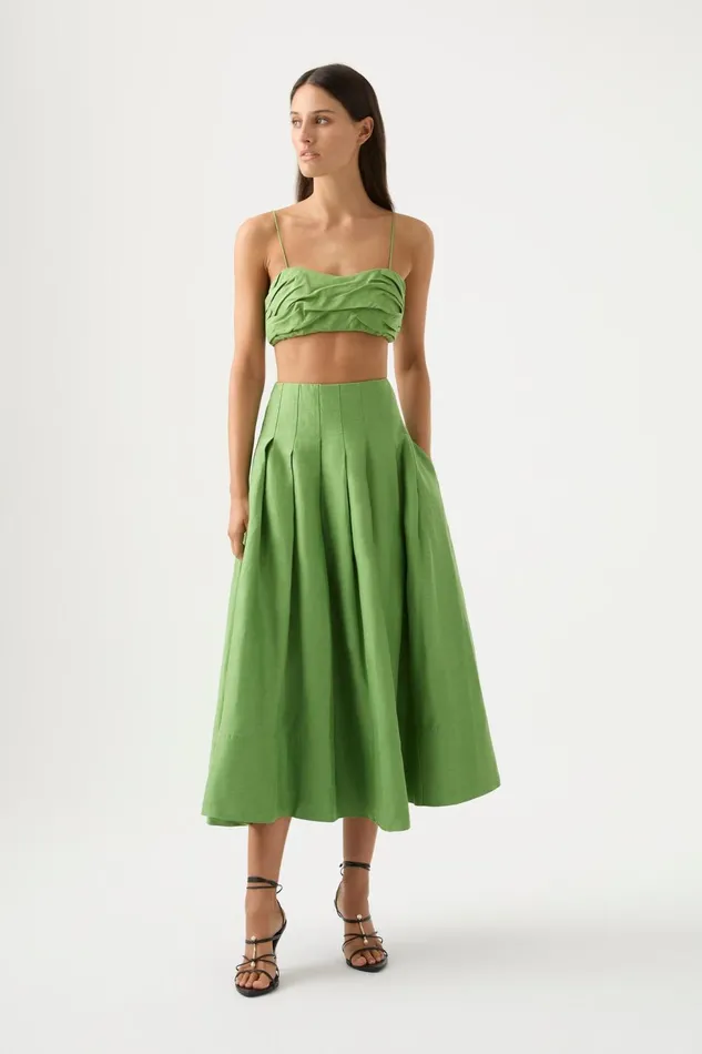 Women Thea Draped Twist Crop Top Fern Green Aje Tops