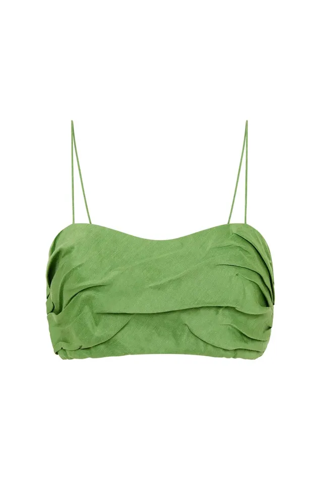 Women Thea Draped Twist Crop Top Fern Green Aje Tops