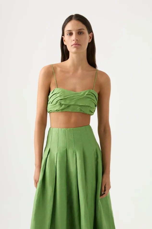Women Thea Draped Twist Crop Top Fern Green Aje Tops