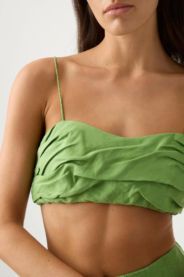 Women Thea Draped Twist Crop Top Fern Green Aje Tops