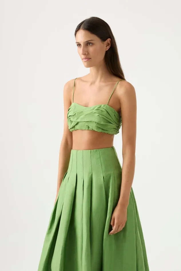 Women Thea Draped Twist Crop Top Fern Green Aje Tops