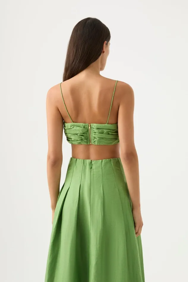 Women Thea Draped Twist Crop Top Fern Green Aje Tops