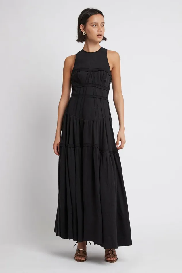 Women Tidal Corset Midi Dress Black Aje Dresses