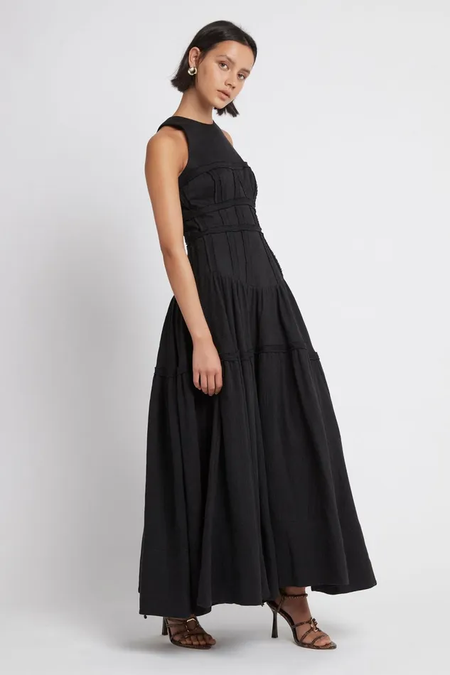 Women Tidal Corset Midi Dress Black Aje Dresses