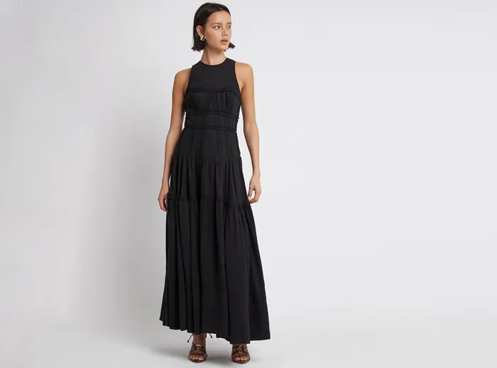 Women Tidal Corset Midi Dress Black Aje Dresses