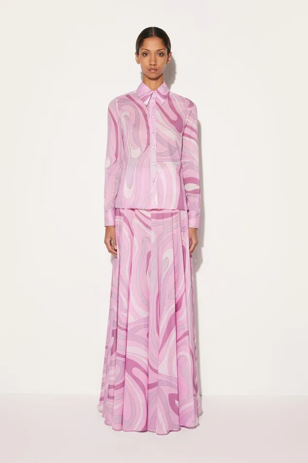 Women Tops And Shirts PUCCI MarmoPrint Cotton Shirt
