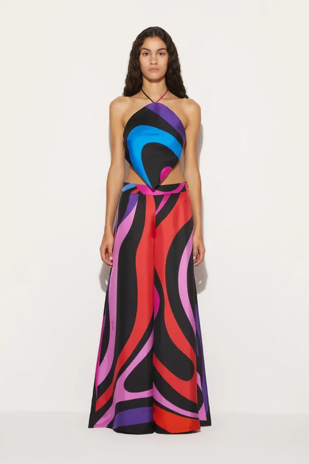 Women Tops And Shirts PUCCI MarmoPrint Halterneck Top