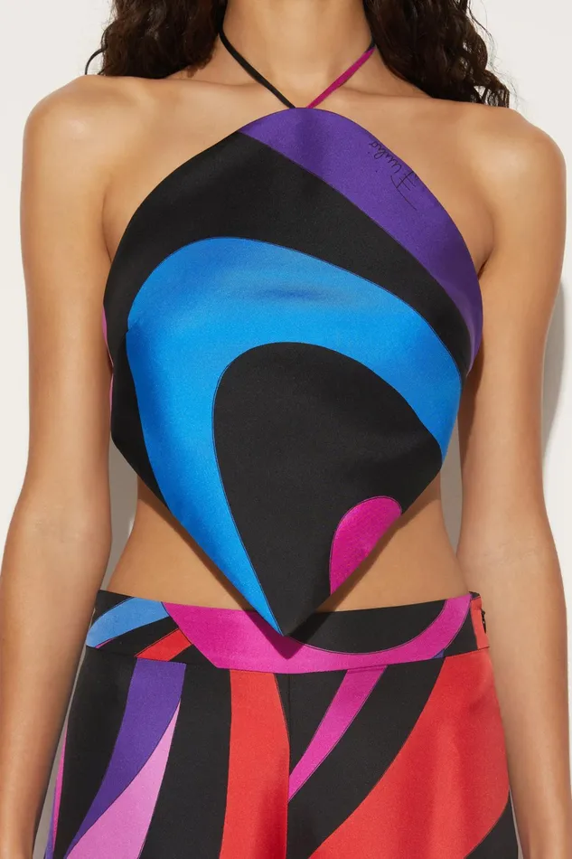 Women Tops And Shirts PUCCI MarmoPrint Halterneck Top