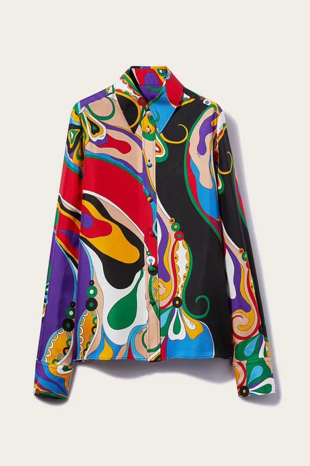 Women Tops And Shirts PUCCI OrchideePrint SilkTwill Shirt