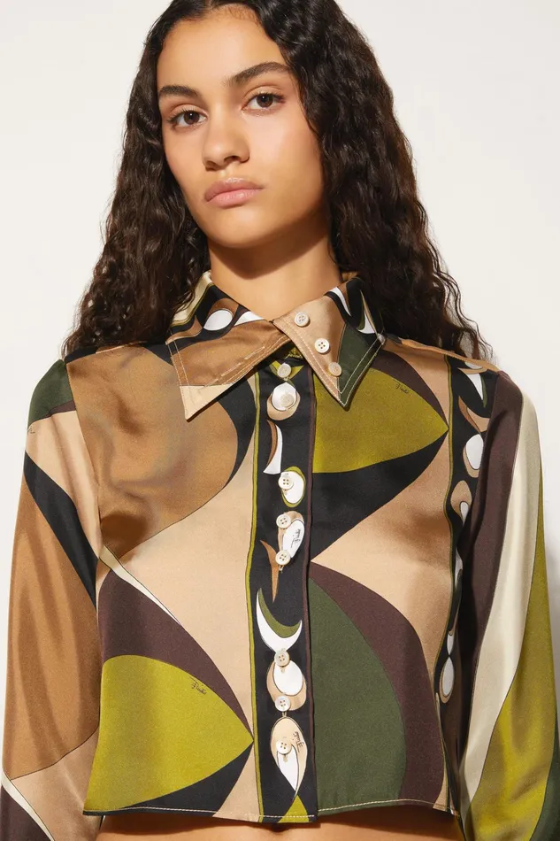 Women Tops And Shirts PUCCI PesciPrint SilkTwill Shirt