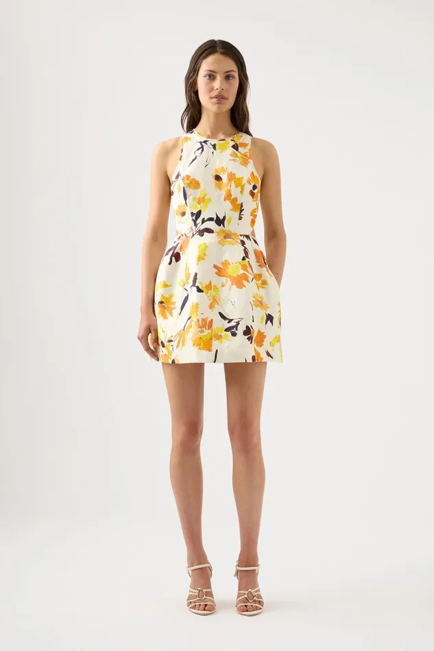 Women Tulip Cut Out Mini Dress Pressed Sunflowers Aje Dresses