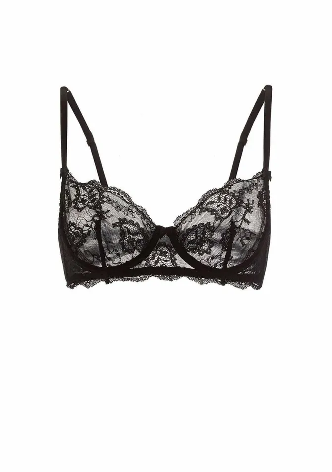 Women Underwired Bras Gilda and Pearl Rita Sheer Leavers Lace Bra Black