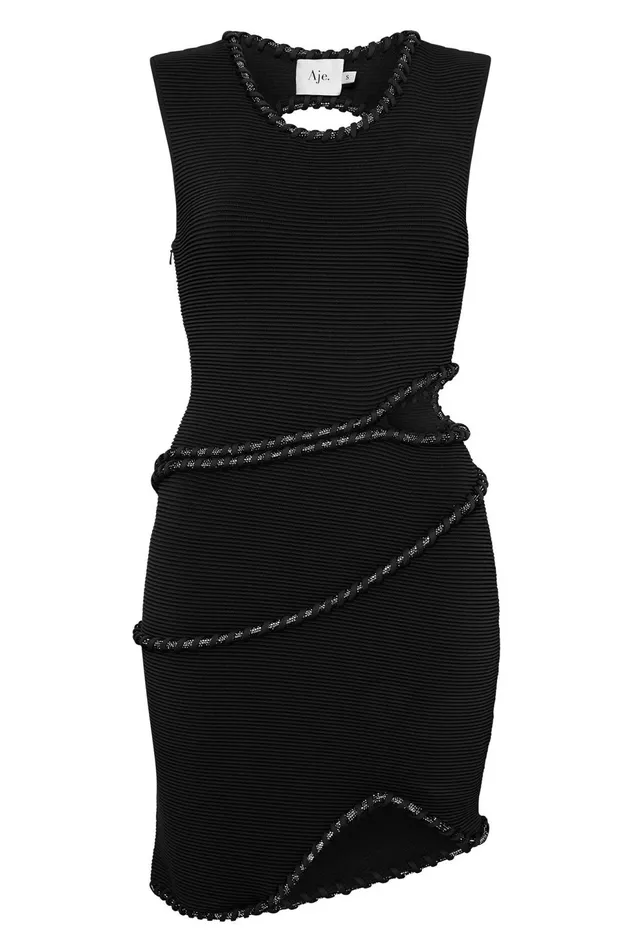 Women Undulating Cut Out Mini Dress Black Aje Dresses