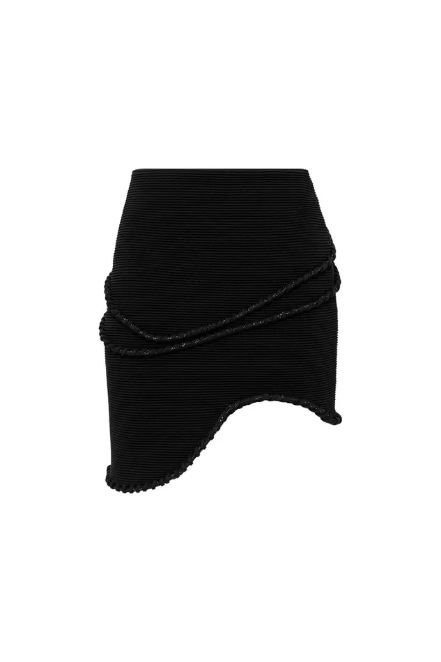 Women Undulating Knit Mini Skirt Black Aje Body and Crepe Knit