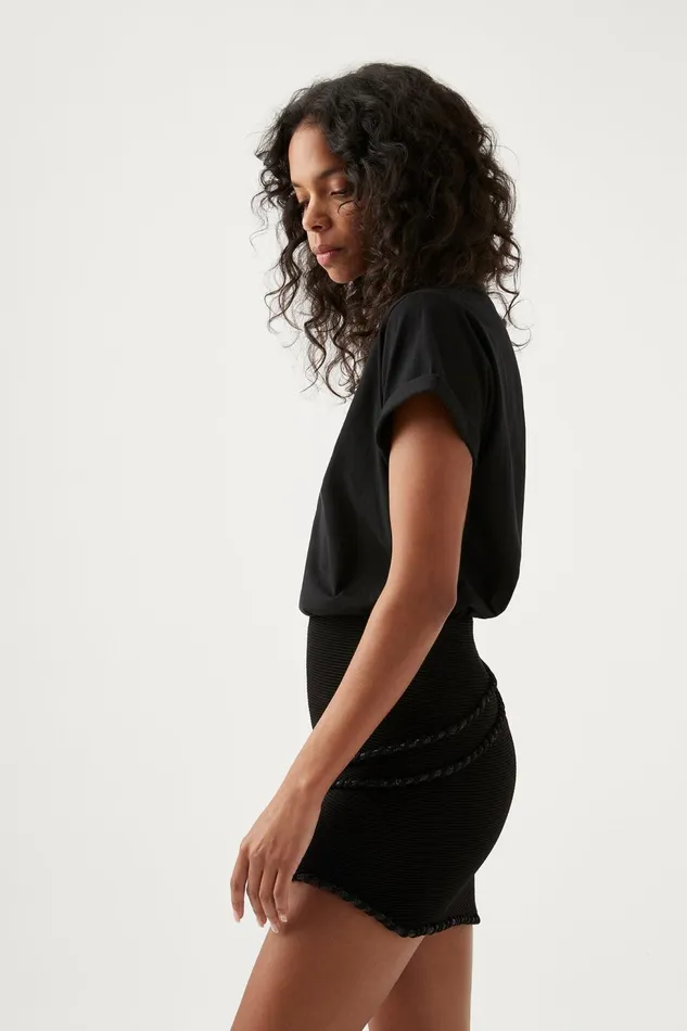 Women Undulating Knit Mini Skirt Black Aje Body and Crepe Knit