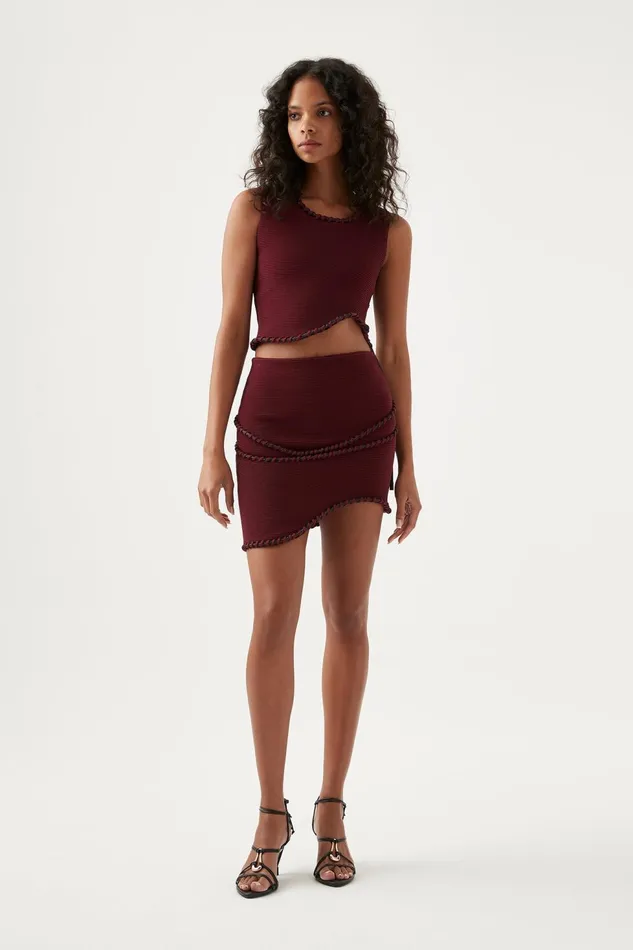 Women Undulating Knit Mini Skirt Burgundy Aje Skirts