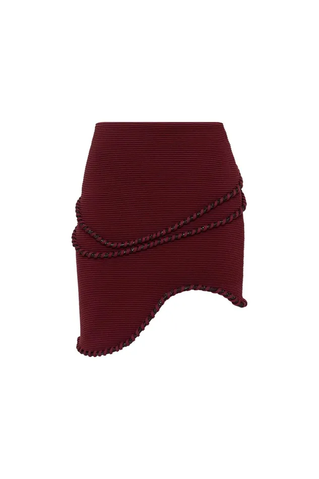 Women Undulating Knit Mini Skirt Burgundy Aje Skirts