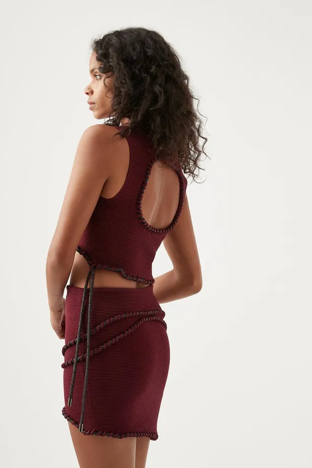Women Undulating Knit Mini Skirt Burgundy Aje Skirts
