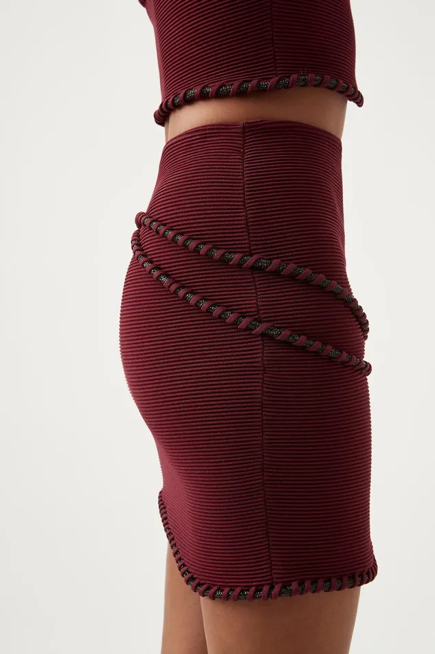 Women Undulating Knit Mini Skirt Burgundy Aje Skirts
