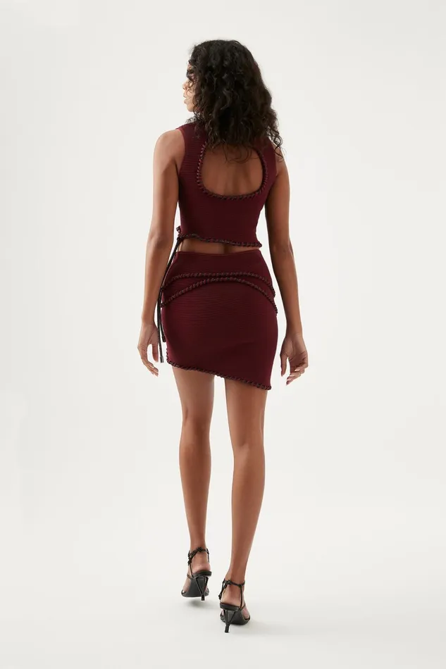 Women Undulating Knit Mini Skirt Burgundy Aje Skirts
