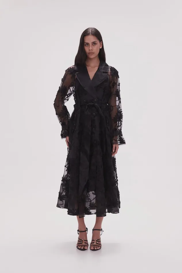 Women Ursula Trench Coat Dress Black Aje Dresses