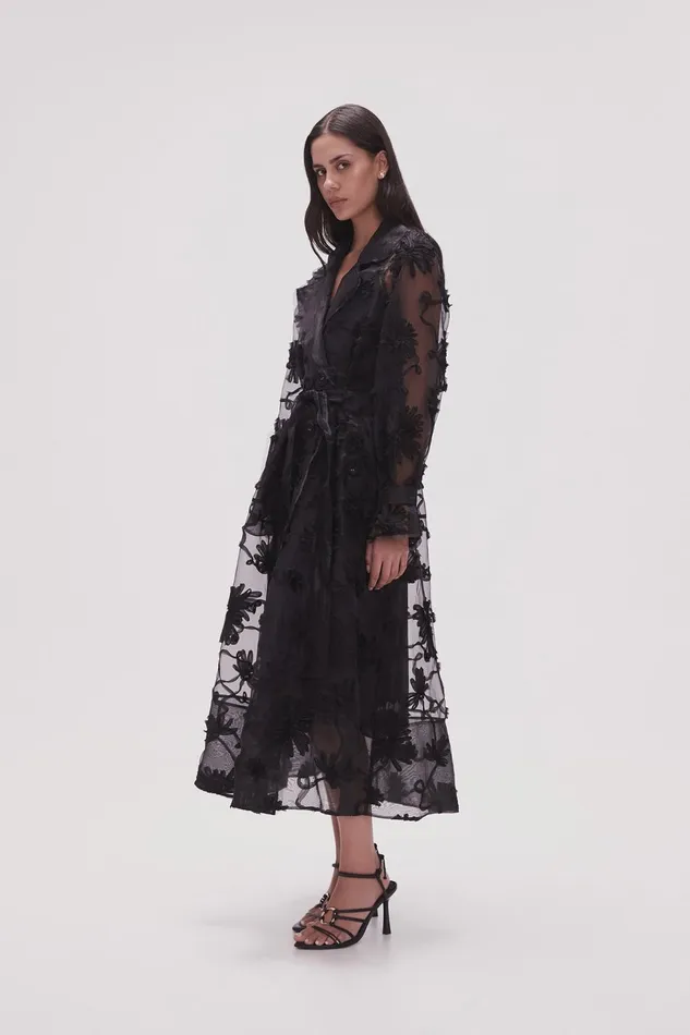 Women Ursula Trench Coat Dress Black Aje Dresses