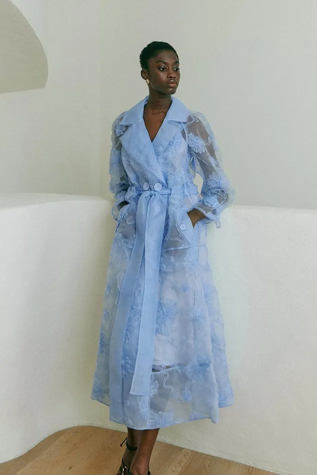 Women Ursula Trench Coat Dress Light Sky Blue Aje Dresses
