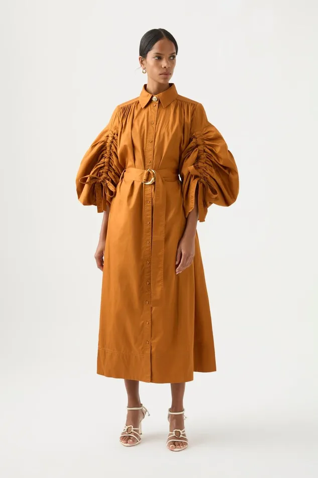 Women Utopia Drawstring Midi Dress Chestnut Brown Aje Dresses