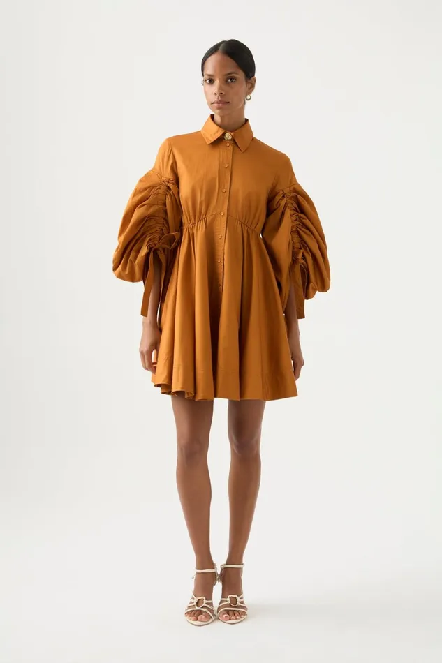 Women Utopia Drawstring Mini Dress Chestnut Brown Aje Dresses