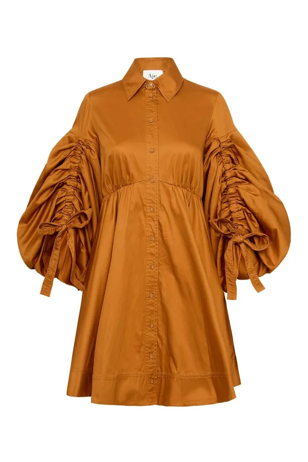 Women Utopia Drawstring Mini Dress Chestnut Brown Aje Dresses