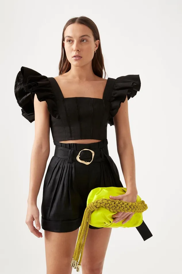 Women Vanades Frill Crop Top Black Aje Tops