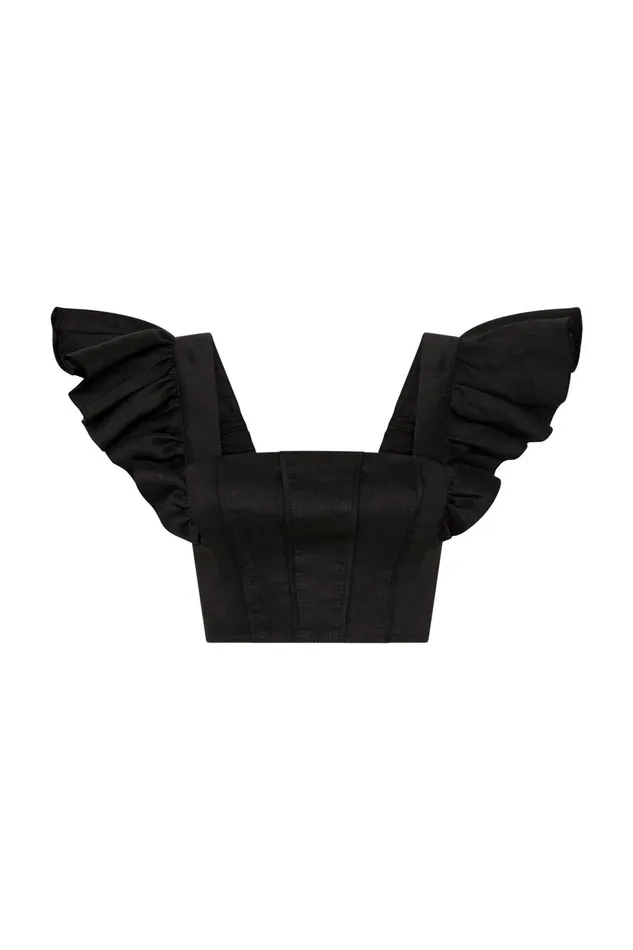 Women Vanades Frill Crop Top Black Aje Tops