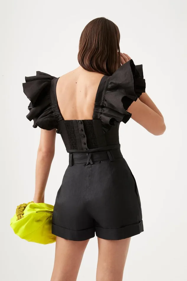 Women Vanades Frill Crop Top Black Aje Tops