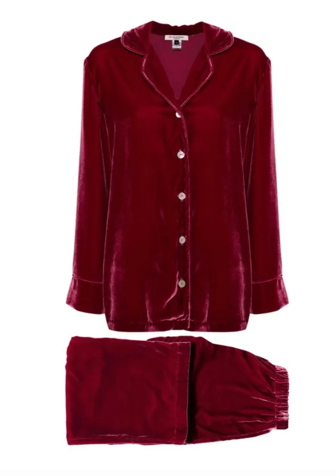 Women Velvet Pyjamas Gilda and Pearl Frankly My Dear Pyjama Mulberry