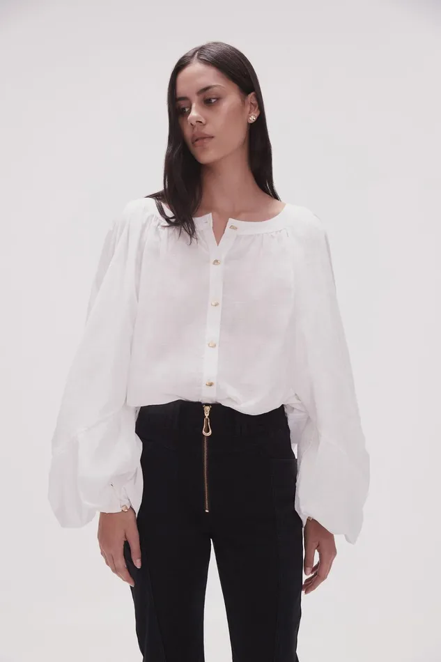 Women Violet Knot Sleeve Blouse Ivory Aje Tops