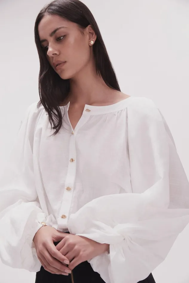 Women Violet Knot Sleeve Blouse Ivory Aje Tops