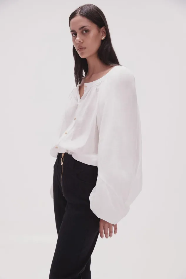 Women Violet Knot Sleeve Blouse Ivory Aje Tops