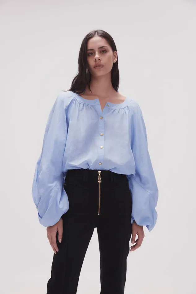 Women Violet Knot Sleeve Blouse Light Sky Blue Aje Tops