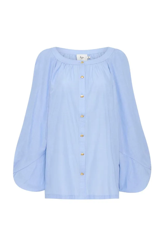 Women Violet Knot Sleeve Blouse Light Sky Blue Aje Tops