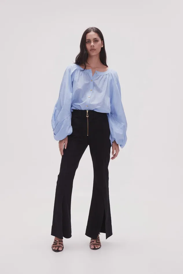 Women Violet Knot Sleeve Blouse Light Sky Blue Aje Tops