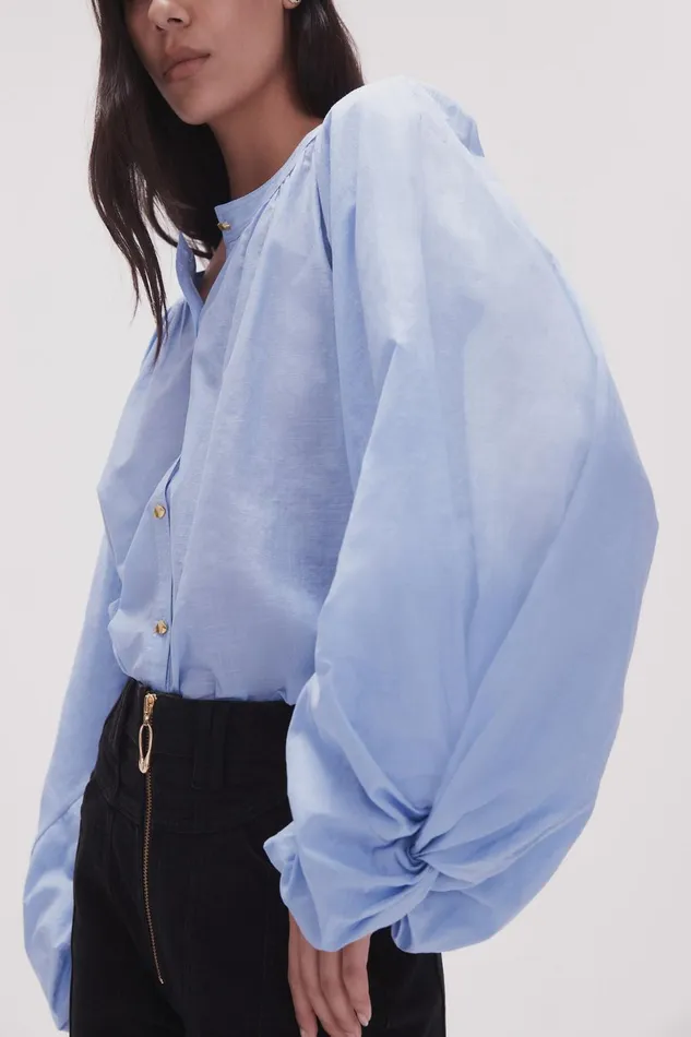 Women Violet Knot Sleeve Blouse Light Sky Blue Aje Tops